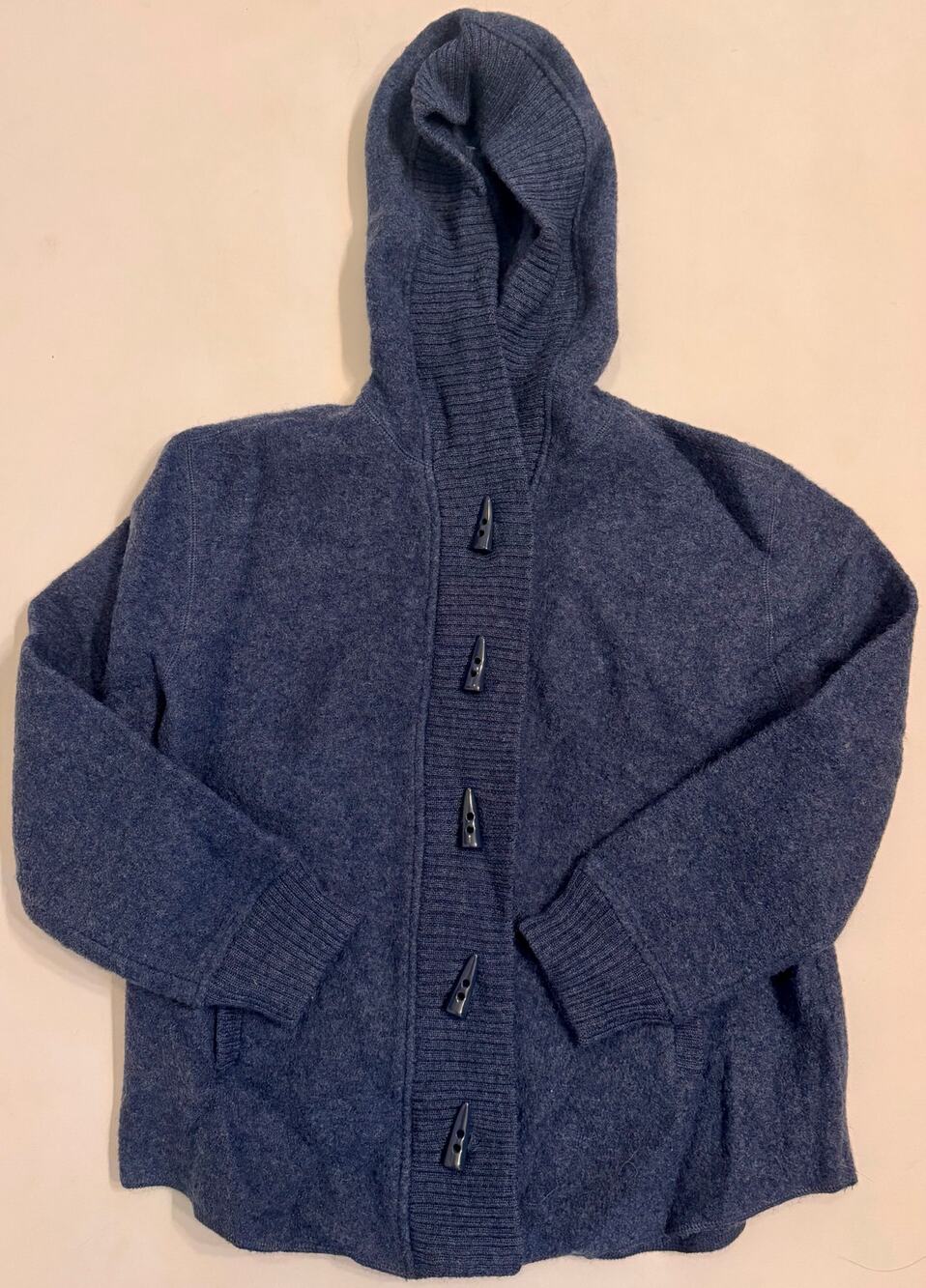 Vtg Lily Stanhope 100% Wool Button Down Hooded Cardigan Size XL Women's Blue